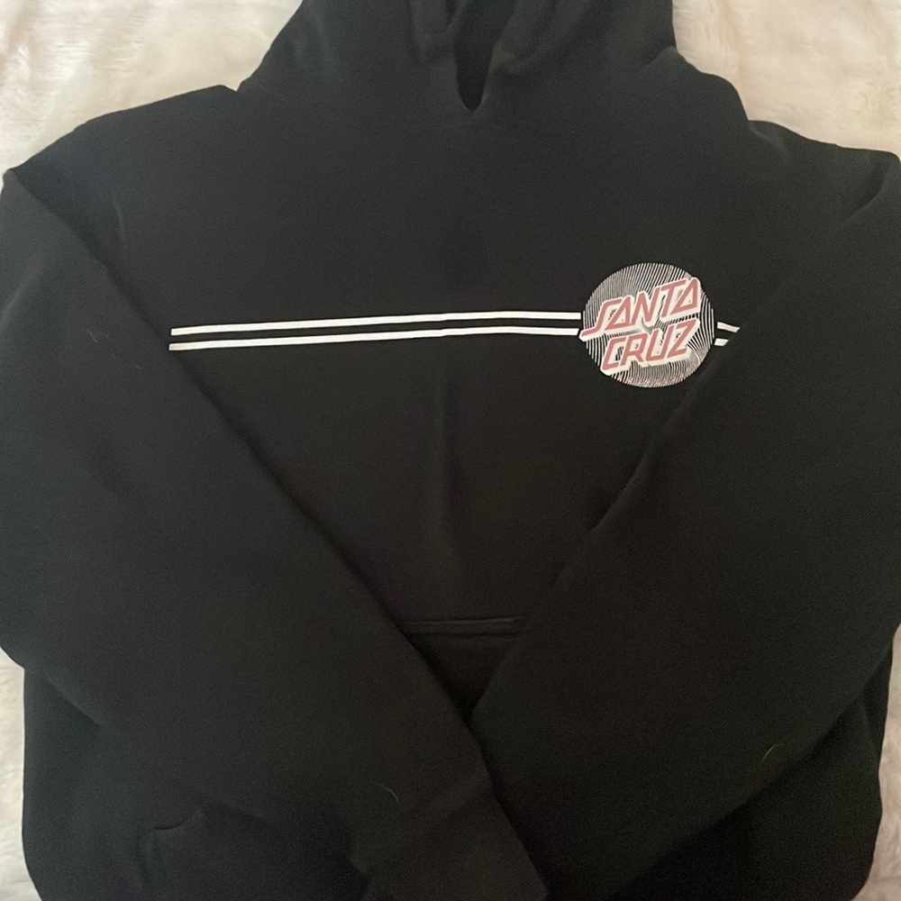 black and pink striped Santa Cruz hoodie
